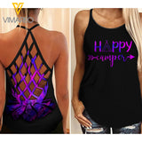 HAPPY CAMPER CRISS-CROSS TANK TOP CAMPING GIRL