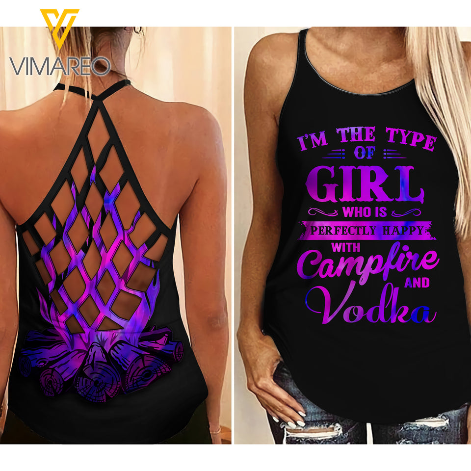 CAMPFIRE AND VODKA GIRL CRISS-CROSS TANK TOP