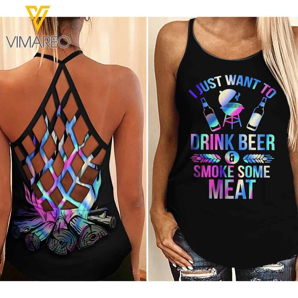 BEER MEAT AND CAMPING CRISS-CROSS TANK TOP