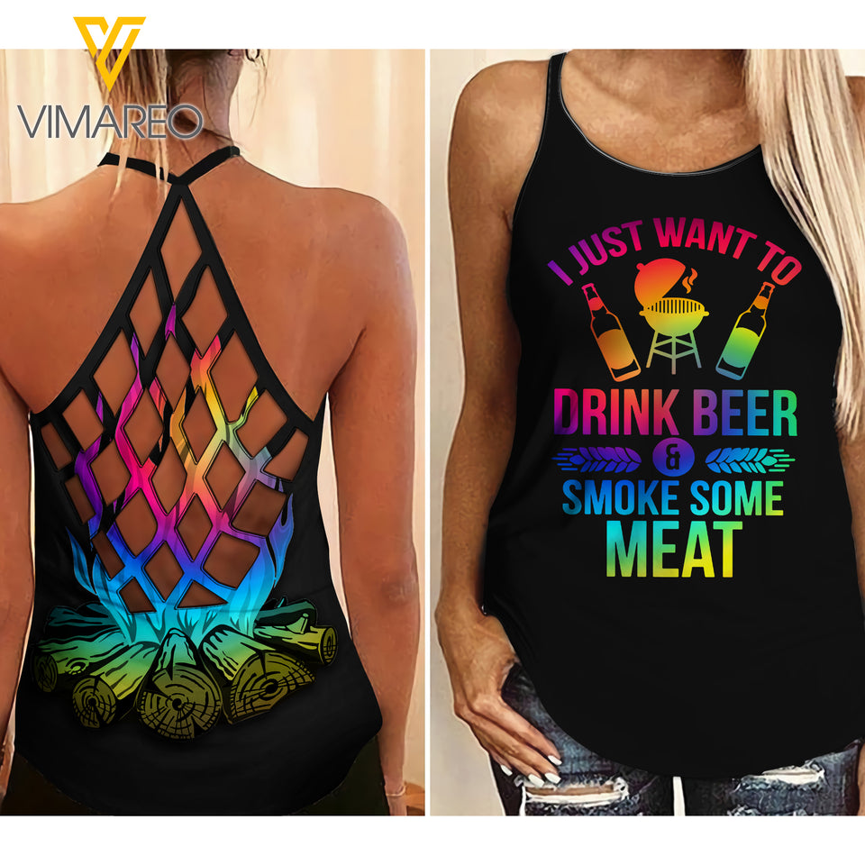 BEER MEAT AND CAMPING CRISS-CROSS TANK TOP