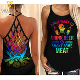 BEER MEAT AND CAMPING CRISS-CROSS TANK TOP