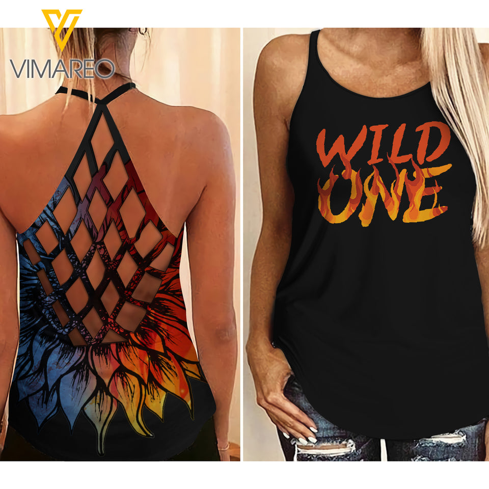 MILD AND WILD CRISS-CROSS OPEN BACK TANK TOP SUNFLOWER