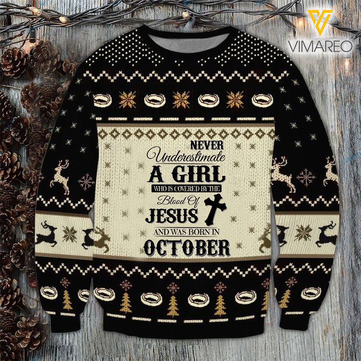 OCTOBER GIRL BLOOD OF JESUS SWEATSHIRT PRINTED TNTQ0410