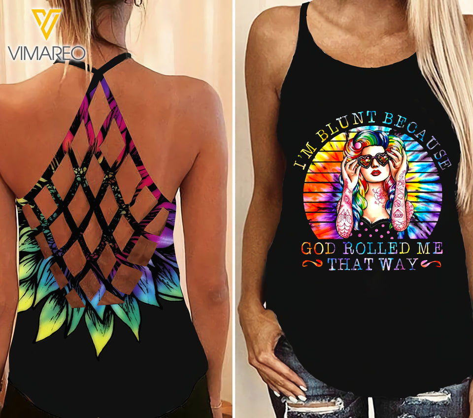 I'm Blunt Criss-Cross Open Back Camisole Tank Top Legging TVMR