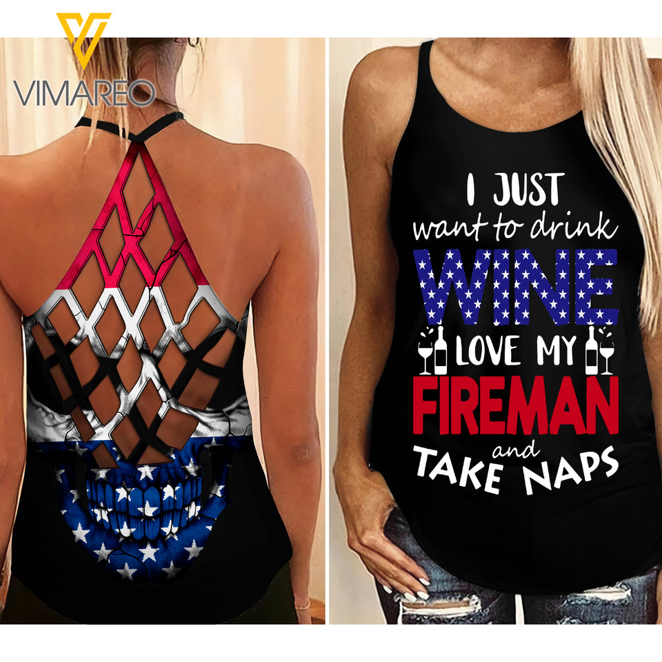 FIRE GIRL Criss-Cross Open Back Camisole Tank Top WRB