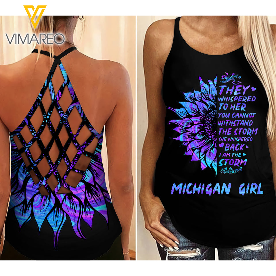 Michigan Girl Criss-Cross Open Back Camisole Tank Top 1303NGBD