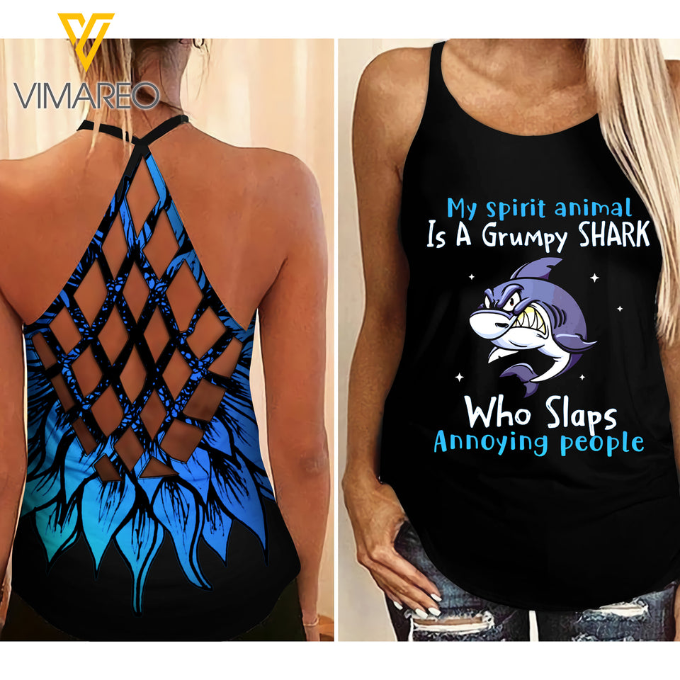 Shark girl Criss-Cross Open Back Camisole Tank Top 2004NGBD