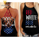 KHMD RED WHITE BLUE AND VODKA Girl Criss-Cross Tank Top
