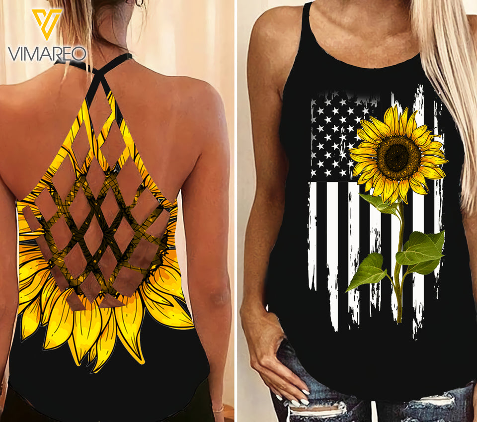 Sunflower Criss-Cross Open Back Camisole Tank Top VMRT