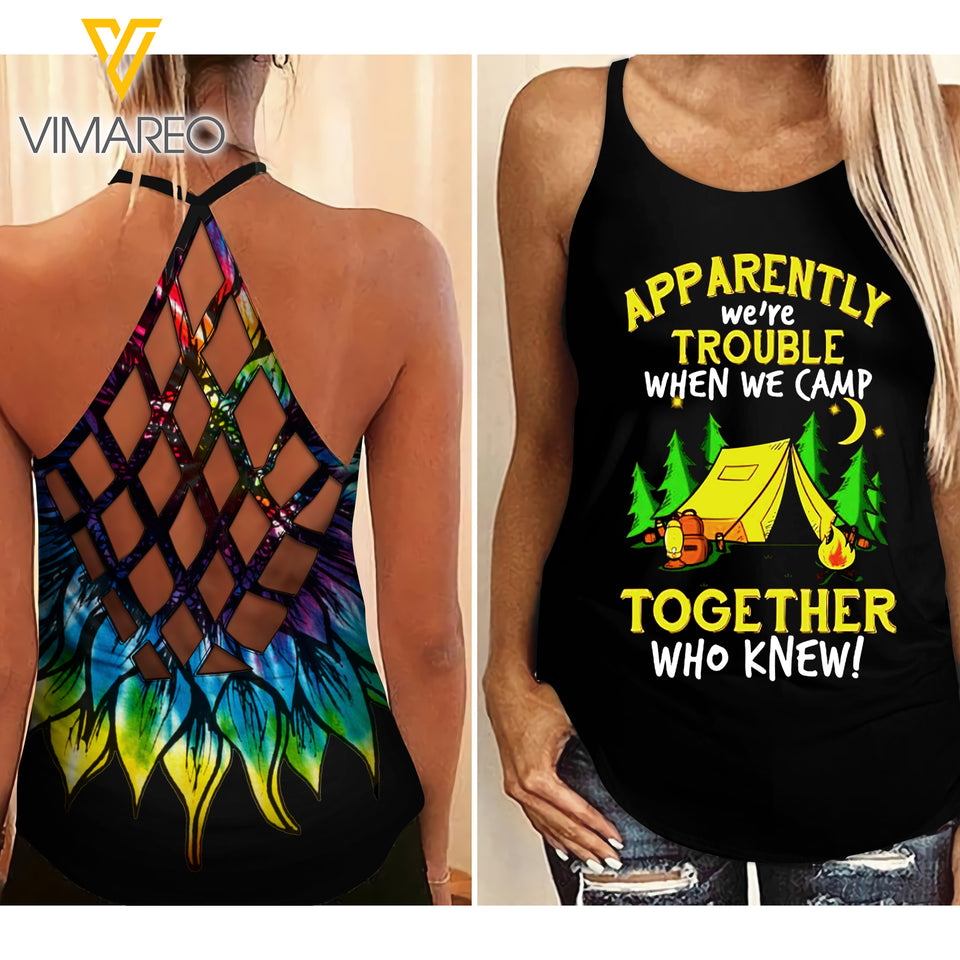 CAMP GIRL Criss-Cross Open Back Camisole Tank Top TROUBLE