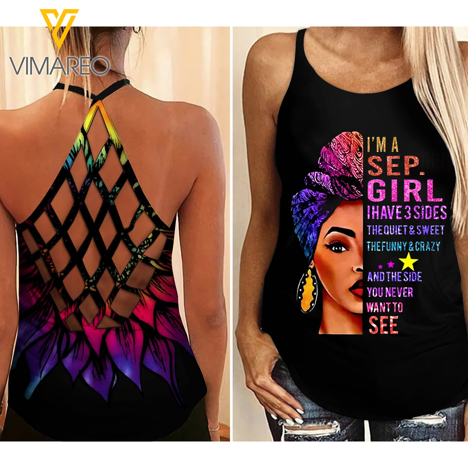SEPTEMBER GIRL SUNFLOWER CRISS-CROSS TANK TOP