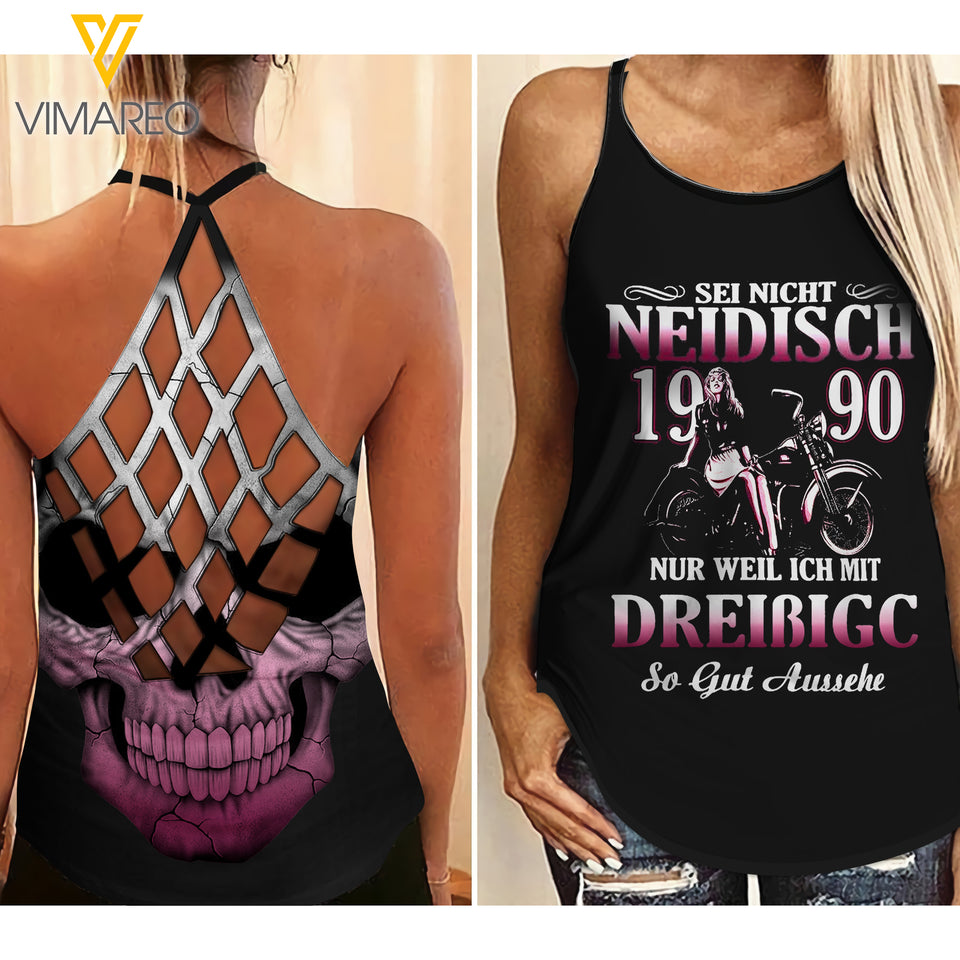 SEI NICHT NEIDISCH 1990 Criss-Cross Open Back Camisole Tank Top JUL-MD16