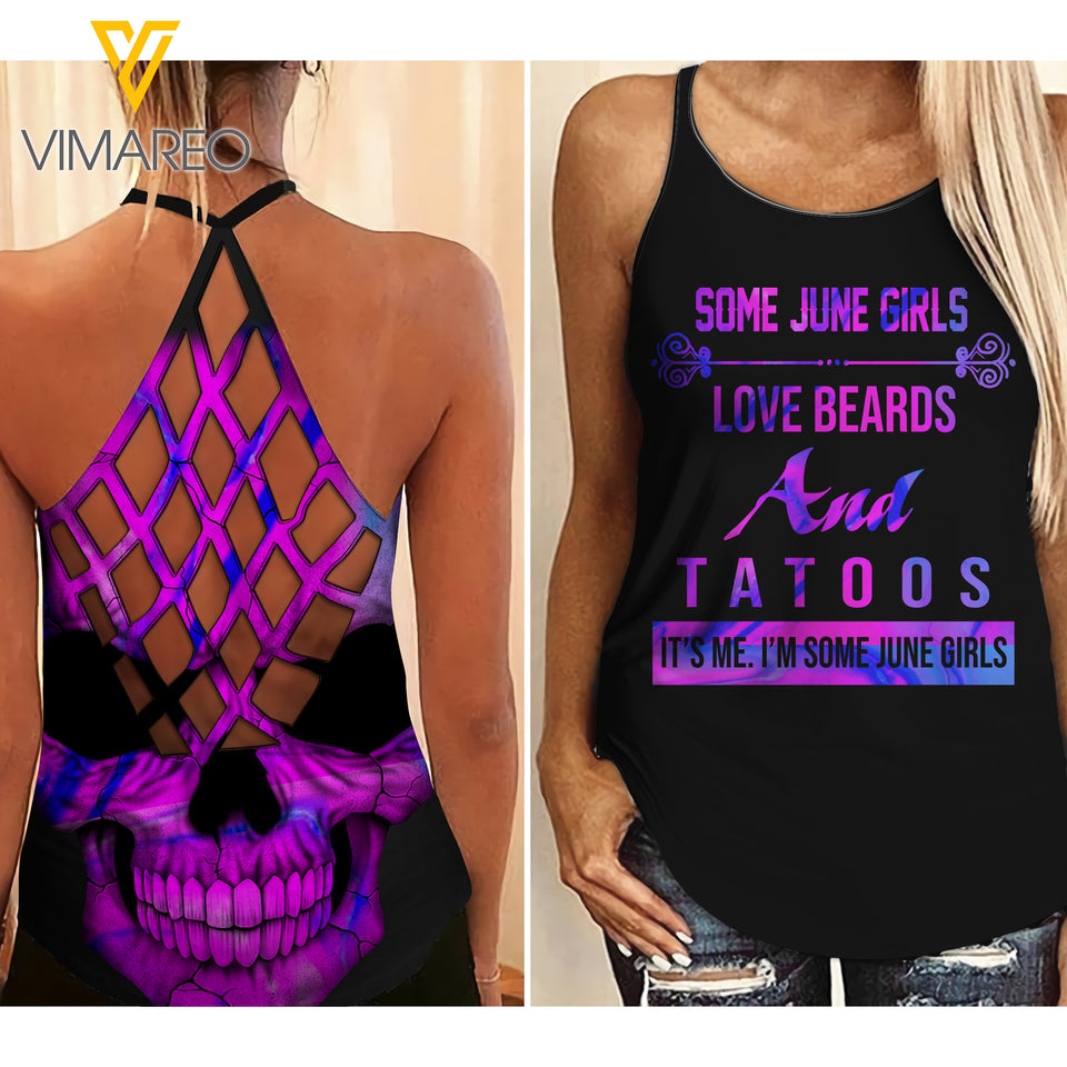 June girl Criss-Cross Open Back Camisole Tank Top BEARD