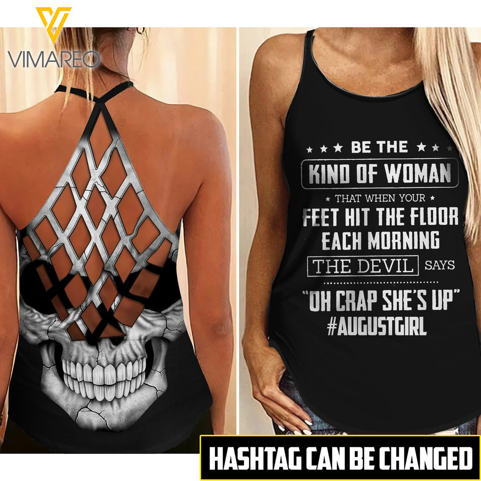 Be the kind of woman-August girl personalized Criss-Cross Open Back Camisole Tank Top