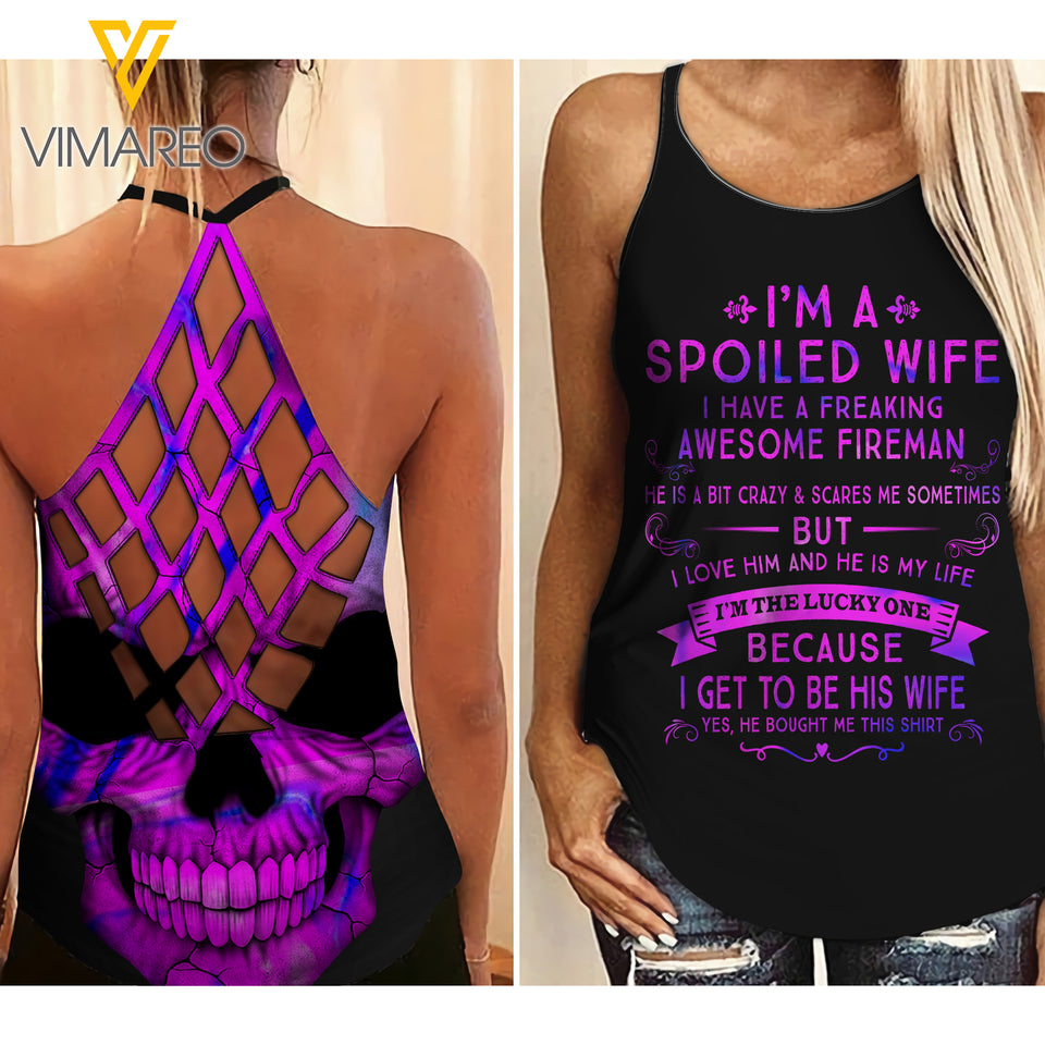 Spoiled wife-Fireman Criss-Cross Open Back Camisole Tank Top