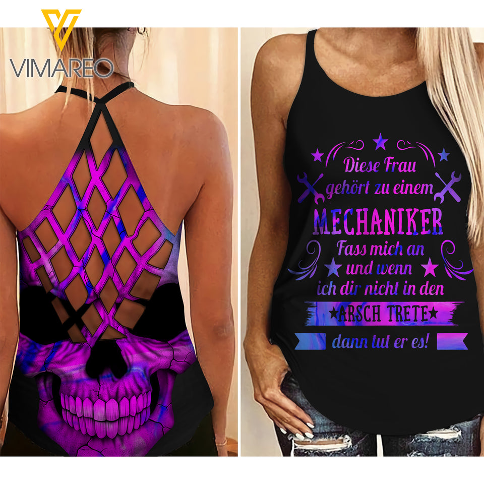 Frau des Mechanikers Cross Open Back Camisole Tank Top