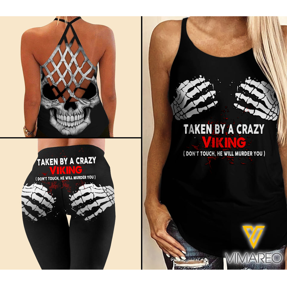 Taken by a crazy Viking Criss-Cross Open Back Camisole Tank Top Legging
