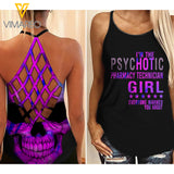PHARMACY TECHNICIAN GIRL CRISS-CROSS OPEN BACK CAMISOLE TANK TOP SKULL