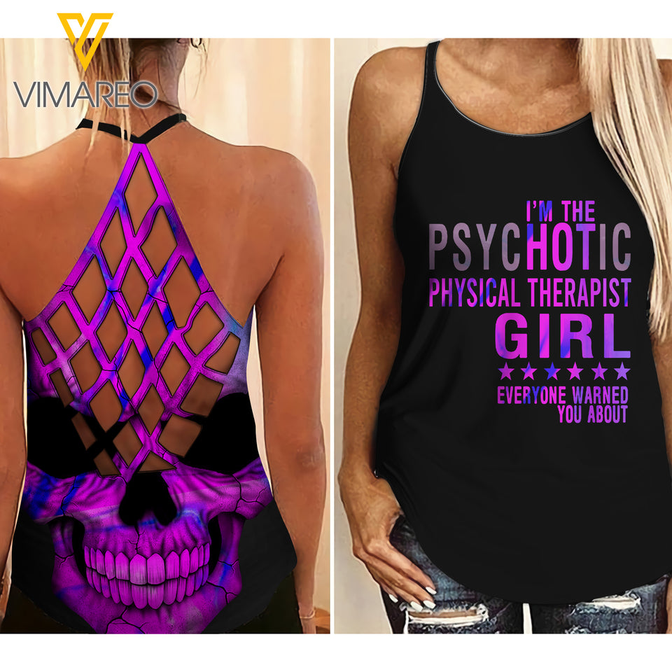 PHYSICAL THERAPIST GIRL CRISS-CROSS OPEN BACK CAMISOLE TANK TOP SKULL
