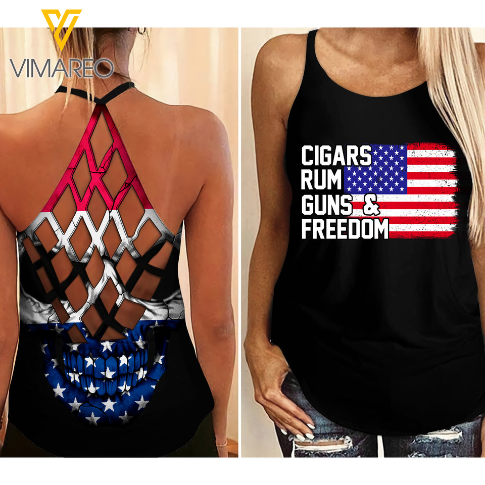 KHMD RUM FREEDOM Girl Criss-Cross Tank Top 2903