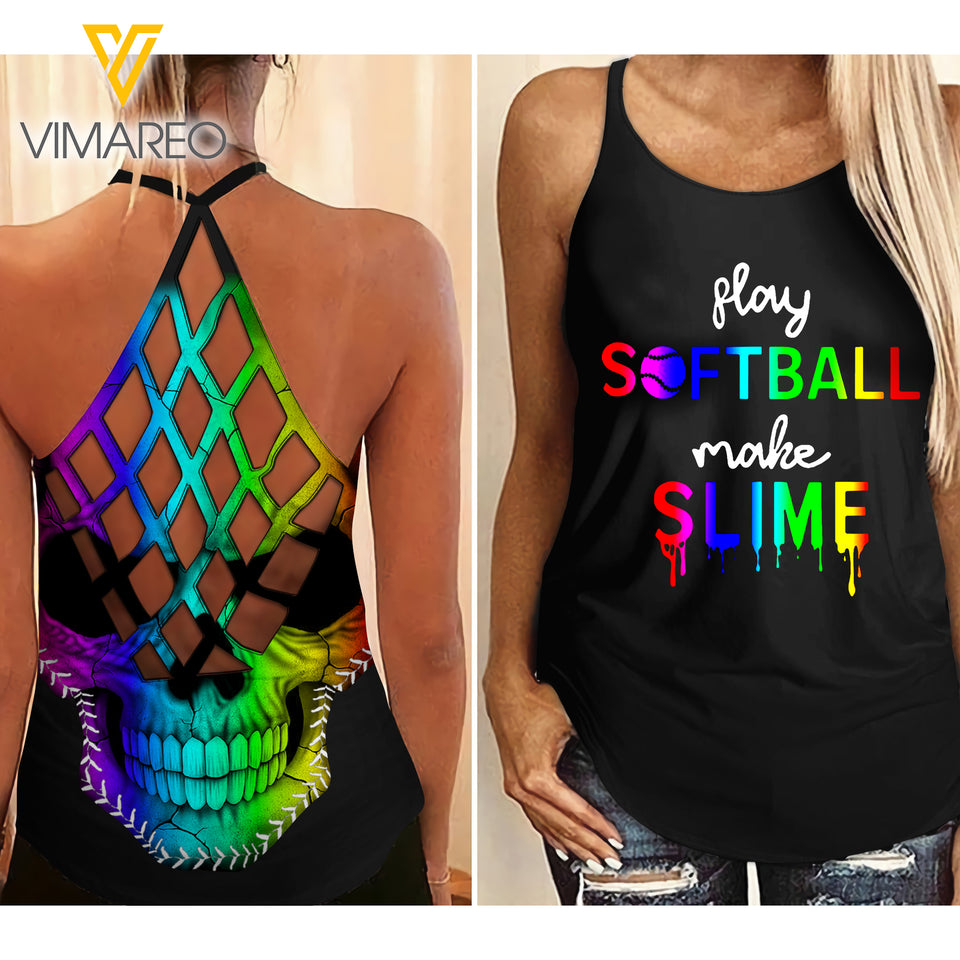 Softball Criss-Cross Open Back Camisole Tank Top APR-MD05