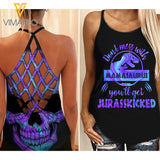 MAMA SAURUS GIRL Criss-Cross Open Back Camisole Tank Top warning