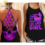 MOTOCROSS GIRL CRISS-CROSS TANK TOP SKULL