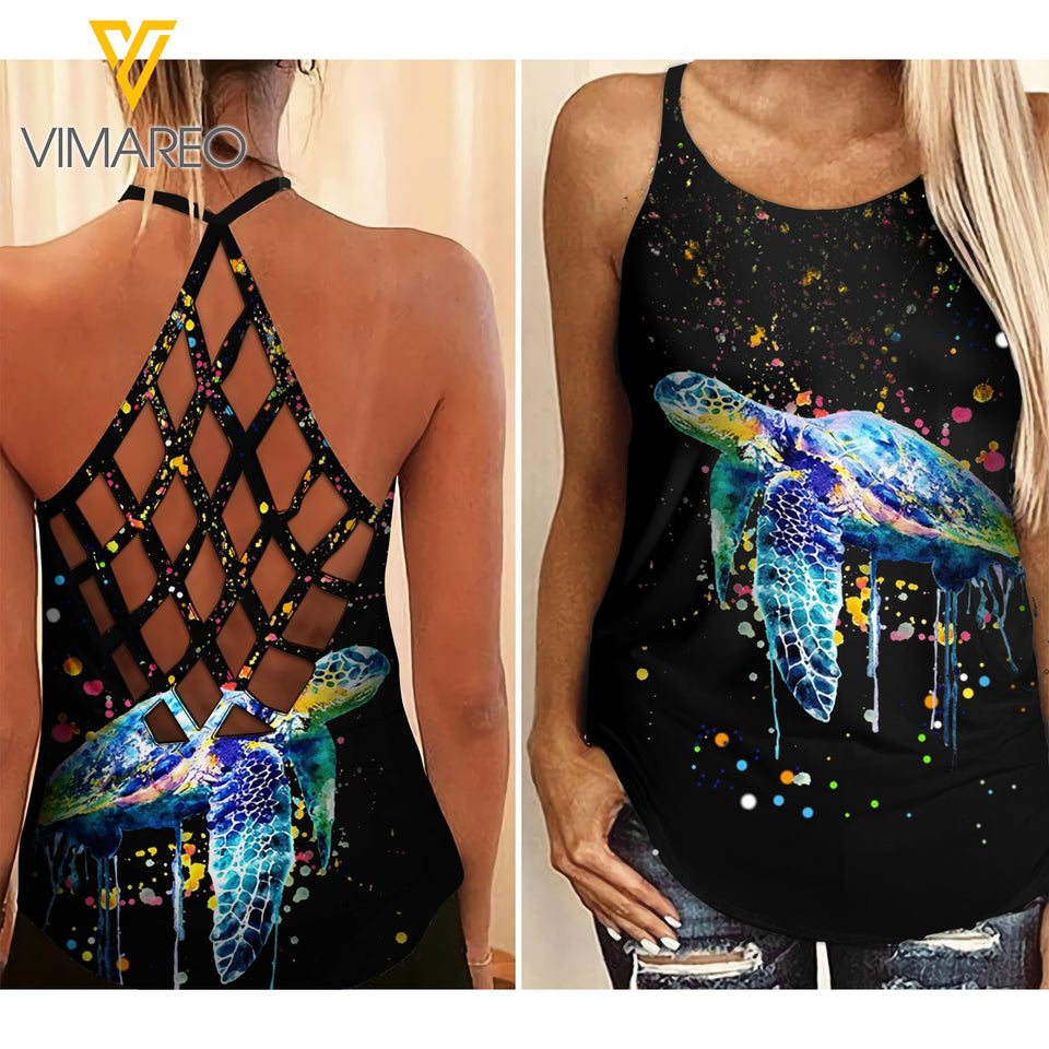 Turtle Criss-Cross Open Back Camisole Tank Top Legging TMT2506