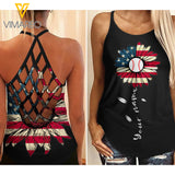 BASEBALL AMERICAN SUNFLOWER CRISS-CROSS TANK TOP