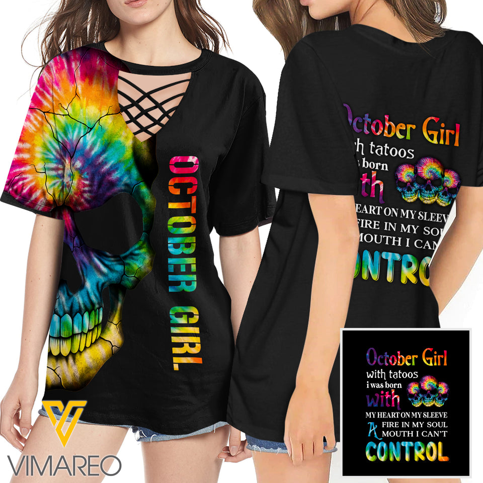KHMD OCTOBER GIRL CONTROL 3D Printed Lace up T-Shirt 2106