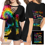 KHMD OCTOBER GIRL CONTROL 3D Printed Lace up T-Shirt 2106