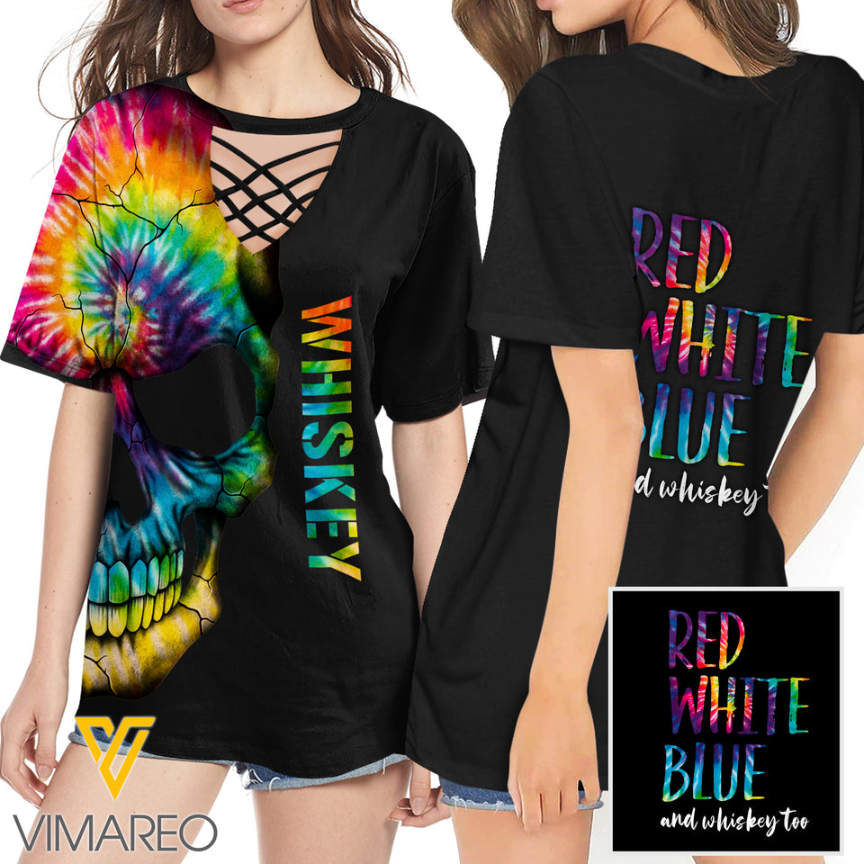 KHMD RED WHITE BLUE WHISKEY 3D Printed Lace up T-Shirt 2206