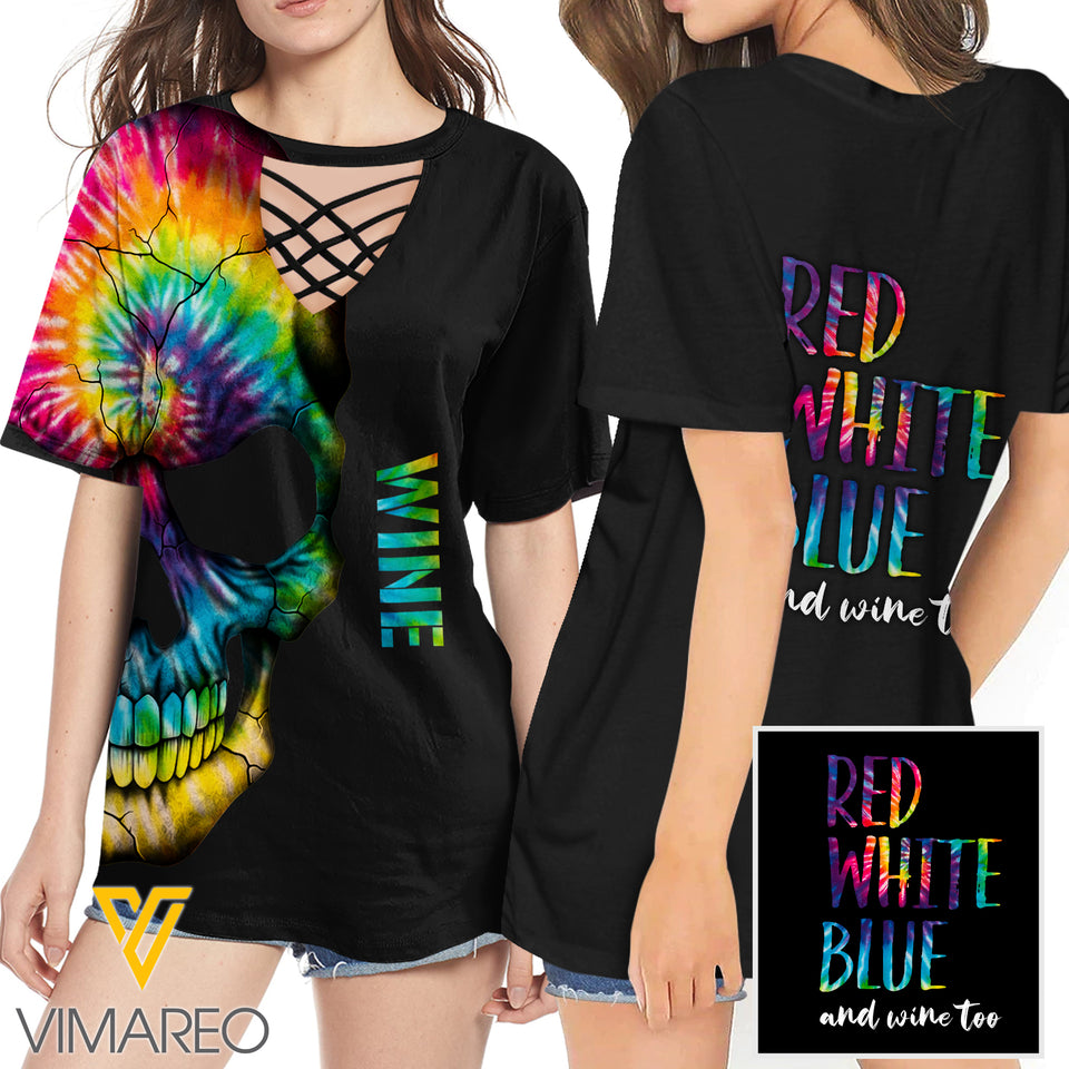 KHMD RED WHITE BLUE WINE 3D Printed Lace up T-Shirt 2206