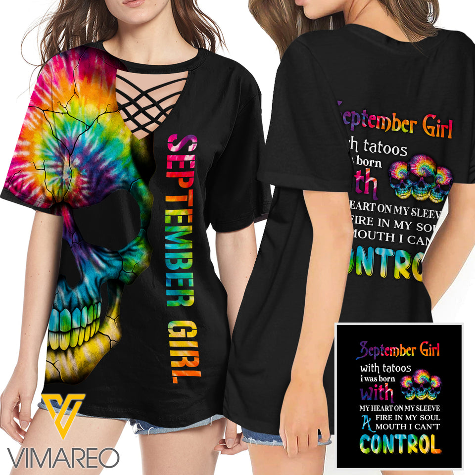 KHMD SEPTEMBER GIRL CONTROL 3D Printed Lace up T-Shirt 2106