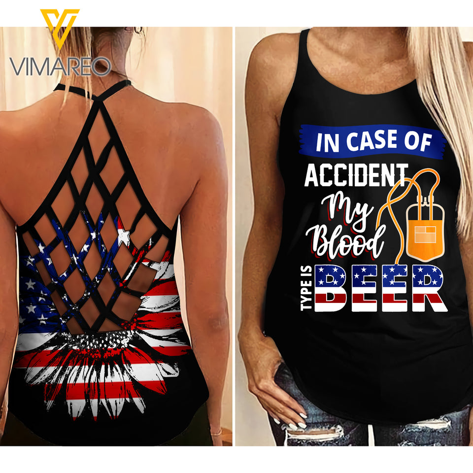 Beer in case Criss-Cross Open Back Camisole Tank Top KTYET