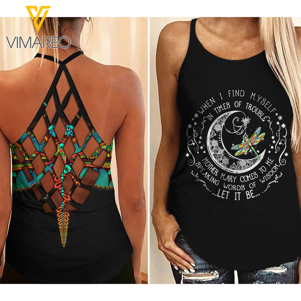 Dragonfly Criss-Cross Open Back Camisole Tank Top DTCJEW