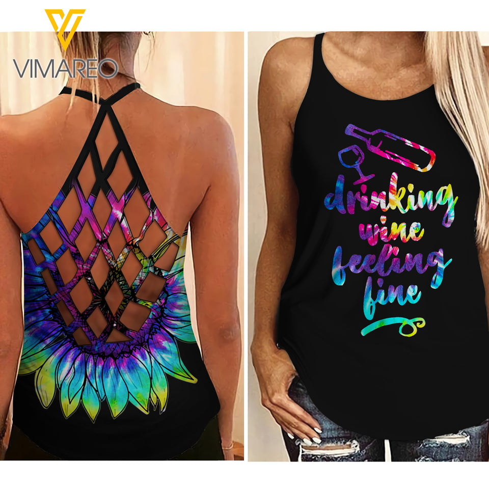 Wine Fine Criss-Cross Open Back Camisole Tank Top QDRFE