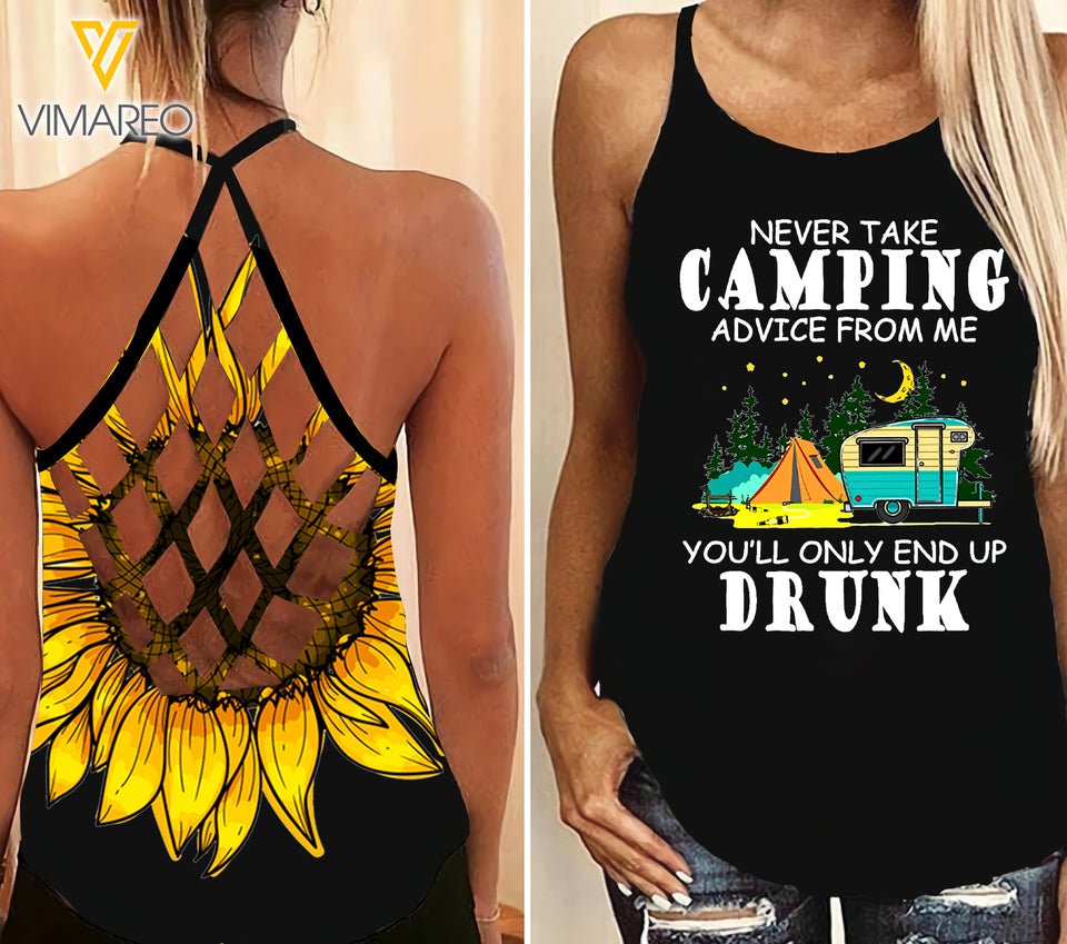 Camping End up Criss-Cross Open Back Camisole Tank Top KBGCP2