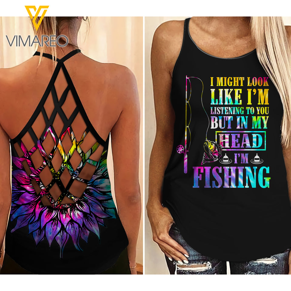 Fishing Criss-Cross Open Back Camisole Tank Top NBVIW3