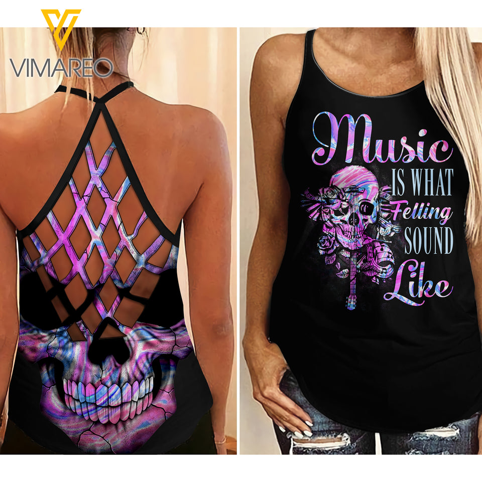 Music Criss-Cross Open Back Camisole Tank Top TIWEU1