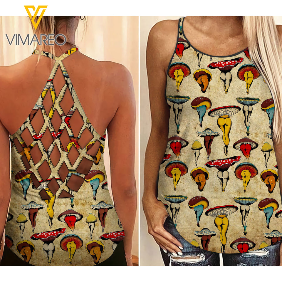 Mushroom Girl Criss-Cross Open Back Camisole Tank Top QNMTE1
