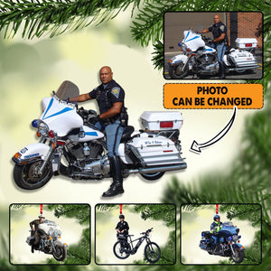 Personalized Image Police Thin Blue Line Christmas Wood Ornament Printed 22OCT-HY07