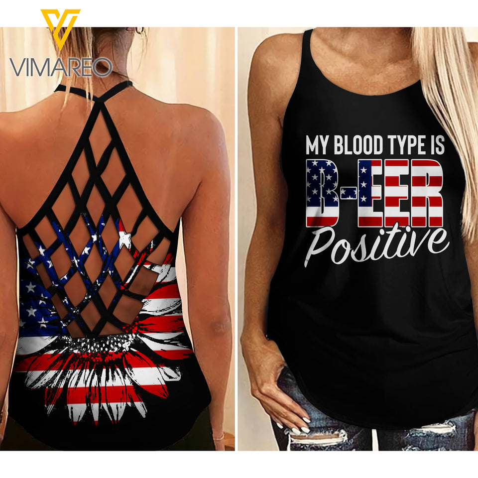 Blood Type Beer Criss-Cross Open Back Camisole Tank Top NHEDJ