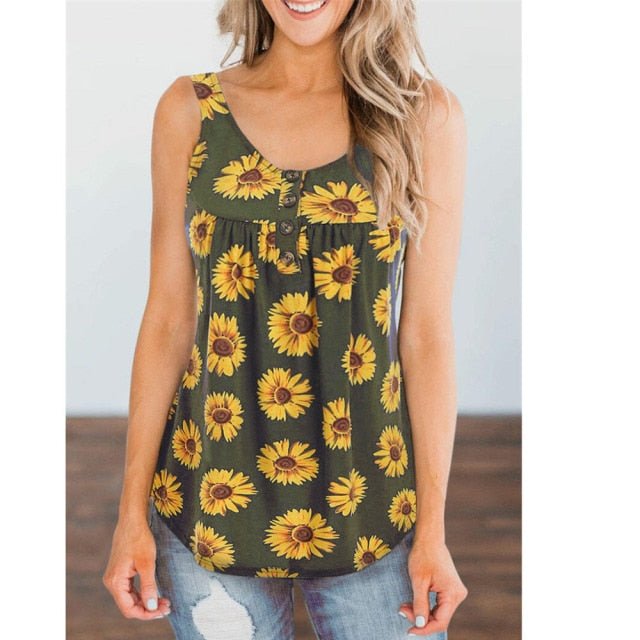 Women's Sunflower Printed T-shirt Summer