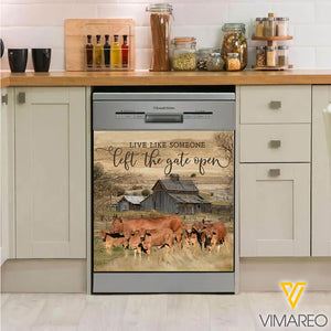 Red Angus Cattle Kitchen Dishwasher Cover Gate Open