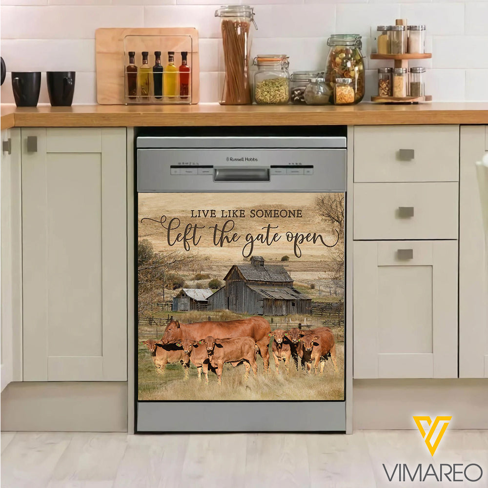 Red Angus Cattle Kitchen Dishwasher Cover Gate Open