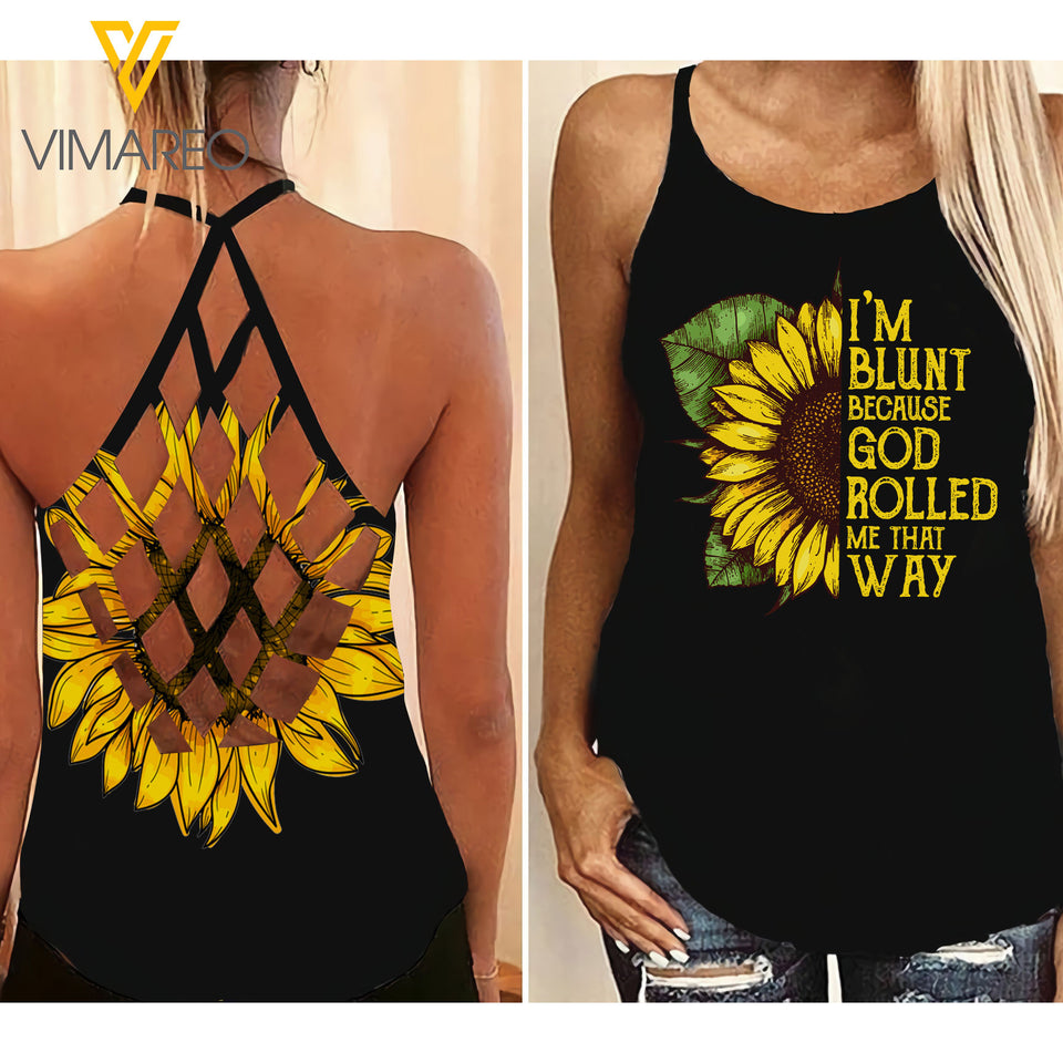 Sunflower Criss-Cross Open Back Camisole Tank Top FLF23 Rolled