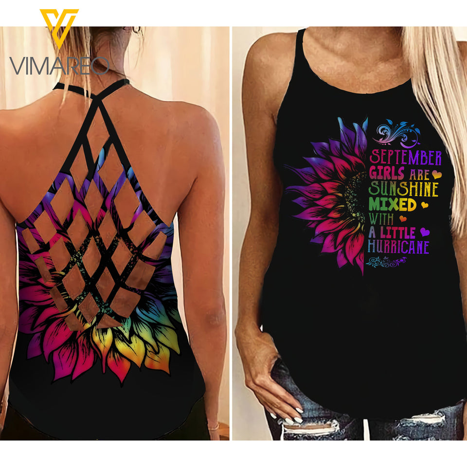 September Girl Criss-Cross Open Back Camisole Tank Top Legging MIXTDS