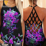 Skull Girl Criss-Cross Open Back Camisole Tank Top Legging THSEU1