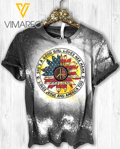 She's A Good Girl Love Here Mama, Jesus and America Bleached Tshirt Printed SEP-NL21